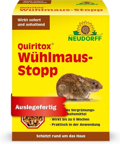 Neudorff Quiritox Wühlmaus-Stopp 200 g - Effektives Tierschreckmittel gegen Wühlmäuse mit Eukalyptus-Öl, bis zu 6 Wochen wirksam, einfach anzuwenden und ideal für Gartenbesitzer.