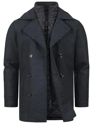 Indicode Herren INLunil Kurzmantel mit Stehkragen | Wollmix-Mantel für Männer in Charcoal Mix, XL - Hochwertiger Herrenmantel aus Wollmix mit wärmendem Innenfutter für kalte Wintertage. Bequeme Passform und modernes Design sorgen für optimalen Tragekomfort. Ideal für den Alltag und besondere Anlässe.