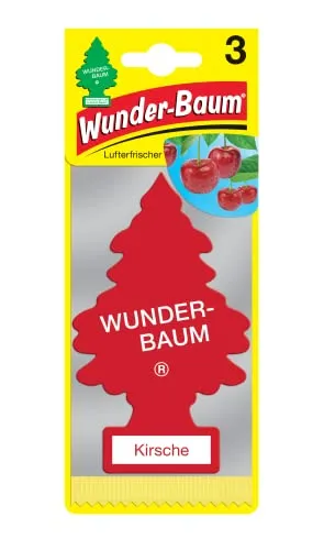 WUNDER-BAUM Auto-Lufterfrischer Kirsche - 3 Stück - Lufterfrischer für Kraftfahrzeuge mit dem unwiderstehlichen Duft von frisch gepflückten Kirschen. Ideal für langanhaltende Frische im Auto oder zu Hause.