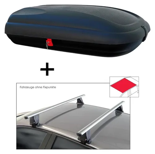Dachbox VDPBA320Ltr Carbonlook & VDP Delta Dachträger für Škoda Scala 5-Türer - Praktische Dachbox mit modernem Carbonlook und passendem Dachträger, ideal für zusätzlichen Stauraum auf Reisen.
