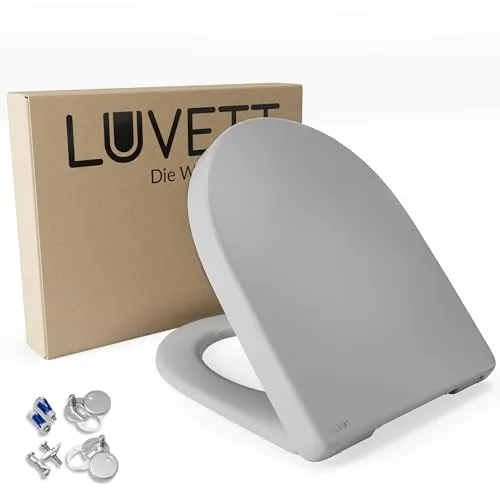LUVETT® WC-Sitz D140 mit Absenkautomatik - Hochwertiger Duroplast WC-Deckel mit Soft Close und TakeOff EasyClean für einfache Reinigung. Belastbar bis 175 kg, inklusive 3in1 Scharnier-Set für alle Keramiken. Hygienisch und langlebig.