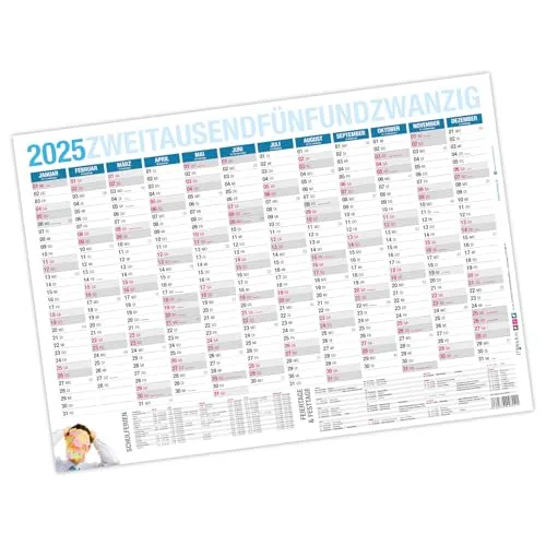 itenga Jahresplaner 2025 Tafelkalender Wandkalender DIN A4 stabile Ausführung Kalenderjahr