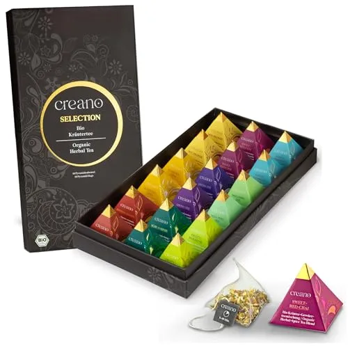 Creano Teebox Premium Tee Geschenkset Pyramiden 45 g - Entdecken Sie die Vielfalt mit diesem hochwertigen Tee Geschenkset, das 45 g feinen Pyramidentees in Schwarz bietet. Ideal für Teeliebhaber und besondere Anlässe.