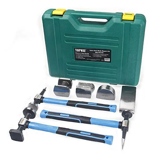 TOPWAY Karosserie-Ausbeul-Satz 7-tlg, Reparaturset für Karosserie, Hammer und Puppen-Set Professional mit Fiberglas-Griffen 4542230