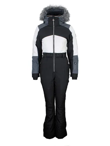 Peak Mountain Ski- und Snowboardoverall "Arctico" in Schwarz/Weiß/Grau, Größe L - Der Peak Mountain Ski- und Snowboardoverall "Arctico" bietet optimalen Schutz mit 8.000 mm Wassersäule und Atmungsaktivität. Ideal für sportliche Damen, die Wert auf Funktionalität und Stil legen.