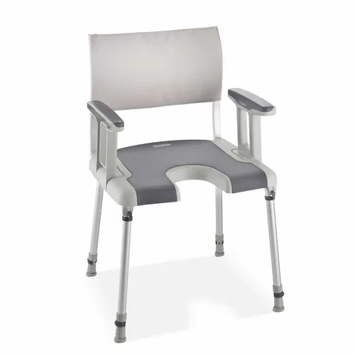 Aquatec Sorrento Duschstuhl mit Rücken, AL und Ausschnitt - Behinderten-Bedarf, komfortabler Duschstuhl mit Arm- und Rückenlehne, max. Belastbarkeit 135 kg und rutschsicheren Oberflächen für sicheres Duschen.