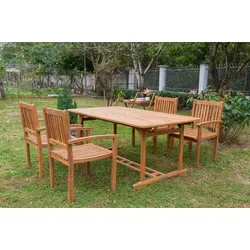OUTFLEXX Garten-Essgruppe mit Ausziehtisch & 4 Armlehnensesseln, FSC®-Akazie - Genießen Sie gesellige Abende im Freien mit dieser eleganten Garten-Essgruppe. Der flexible Ausziehtisch bietet Platz für bis zu 8 Personen und ist aus hochwertigem, FSC-zertifiziertem Akazienholz gefertigt.
