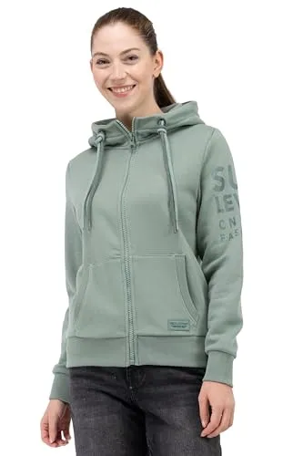Sublevel Damen Kapuzenpullover IDA-D10600T02691A5NO-mineral Green-S - Bequemer Hoody aus weichem Baumwollmix, perfekt für Freizeit und Sport. Stylischer Print und praktische Kapuze bieten modernen Komfort. Seitliche Taschen für Stauraum und warme Hände, maschinenwaschbar bei 30°C.