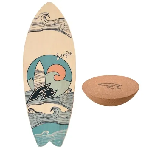F2 Set Balance Board Surfer 87x32cm mit Kork Halbkugel - Balanceboard für Kinder und Erwachsene, ideal für Gleichgewichts- und Krafttraining mit rutschfester Oberfläche und stabiler Holzkonstruktion bis 120 kg. Inkl. Kork Halbkugel für intensivere Übungen.
