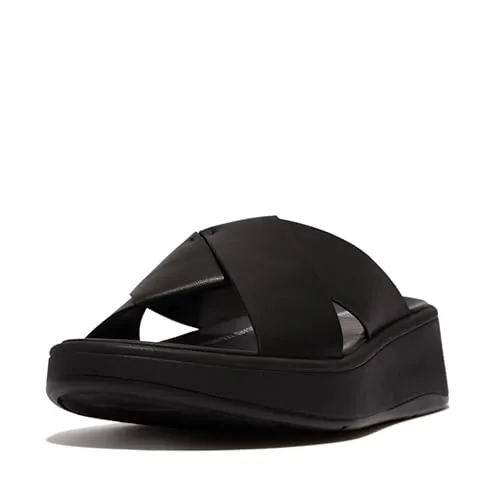 Fitflop Damen F-Mode Leather Flatform Cross Slides, Schwarz, 37 EU - Wanderschuhe mit Microwobbleboard-Technologie für gezielte Dämpfung und ein leichtes Tragegefühl. Ideal für stilbewusste Frauen, die Komfort und Eleganz verbinden möchten.