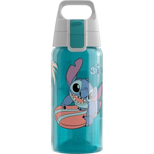 Sigg - Trinkflasche Kinder - Viva One Disney - Stitch Surfing - Für Kohlensäurehaltige Getränke Geeignet - Auslaufsicher - Spülmaschinenfest - BPA-frei - Sport & Schule - Pink - 0,5L