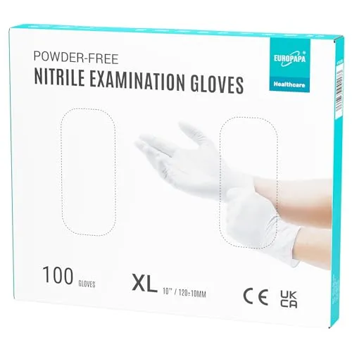 EUROPAPA Nitrilhandschuhe Weiß - 100x Einmalhandschuhe, reißfest und hautfreundlich, ideal für Allergiker und professionelle Anwendungen