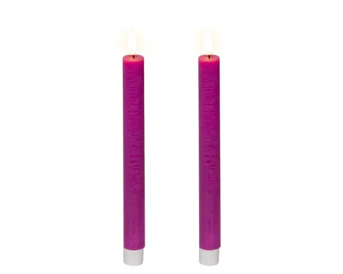 Lumineo LED-Kerze, LED Kerzen 24,5cm mit Timer Wachs 2 Stück Lila / Warmweiß