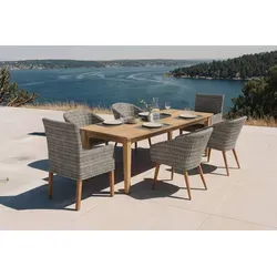 Ploß Borneo/Kota Garten-Essgruppe, natur/grau-meliert, Akazie/Alu/Polyrattan, 180x90cm, 4 Cocktailsessel, 2 Landhaussessel, FSC®-zertifiziertes Produkt