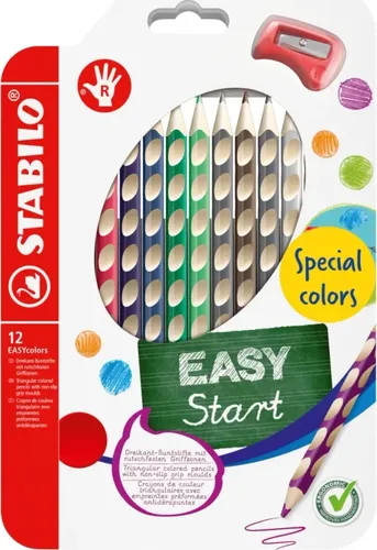 STABILO EASYcolors für Rechtshänder, Sonderfarben - 12er-Set mit Anspitzer