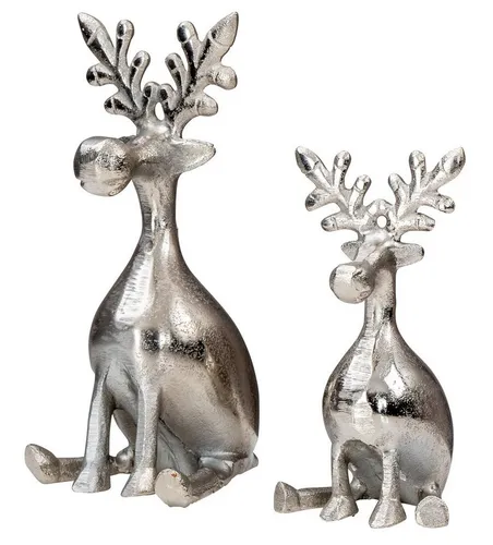 Levandeo® Dekoobjekt 2er Set Rentiere Metall Silber - Deko-Objekte: Elegante Weihnachtsdeko aus Metall, bestehend aus zwei Rentiere in unterschiedlichen Größen, ideal für festliche Akzente auf Tisch oder Regal.
