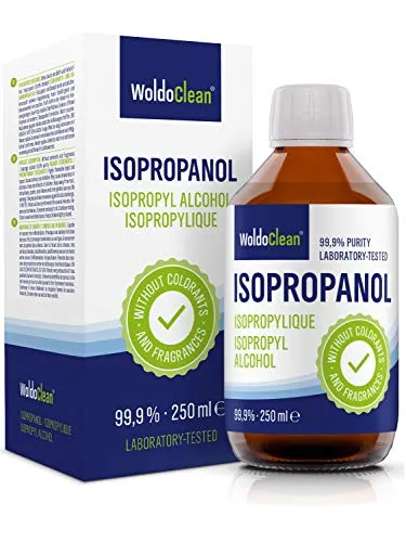 WoldoClean Isopropanol 99,9% Reinigungsalkohol 250ml Glasflasche - IPA hochrein, farblos & rückstandslos für Elektronik, 3D-Drucker, Haushalt & Handwerk