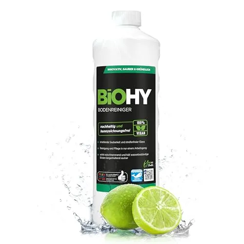 BiOHY Bodenreiniger (1l Flasche) | Konzentrat für alle Reinigungsgeräte und alle Hartböden | angenehmer Geruch und streifenfreie Reinigung | ideal für Laminat, PVC & Stein | Bio Konzentrat