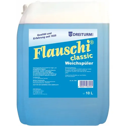 Dreiturm Flauschi Classic Weichspüler 10 L - Weichspüler für flauschige, strahlende und duftende Wäsche, sorgt für bügel- und mangelleichte Textilien mit einem überzeugenden Frischeduft. Ideal für ein angenehmes Wascherlebnis.
