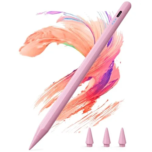 Kingone Stift für Apple iPad 2018-2026, 2X Schnellladung, kompatibel mit iPad 6~11th,Pro 11"/12.9"/13",Air 3~5th,Air 11"/13",Mini 7/6/5th, mit Magnetischer Haftung, Palm Rejection & Neigung, Rosa.
