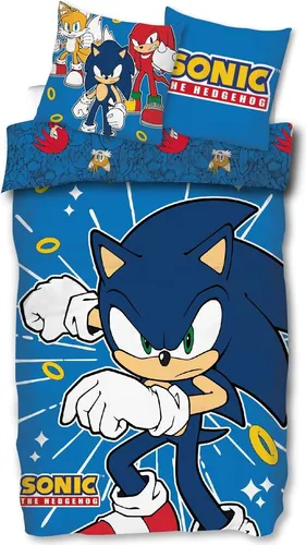 SkyBrands Sonic The Hedgehog Wende-Bettwäsche-Set 135x200 - Bettwäsche-Set aus 100% Baumwolle mit hochwertigem Sonic-Design, atmungsaktiv und pflegeleicht, ideal für Kinderzimmer.