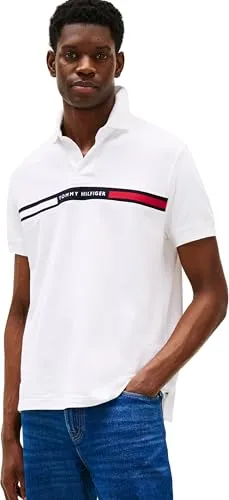 Tommy Hilfiger Chest Insert REG Polo Langarm T-Shirt Herren, Weiß (White), L - Stylisches Poloshirt für Herren mit dezent aufgestickter Tommy Hilfiger Flag auf der Brust, ideal für legere Anlässe.