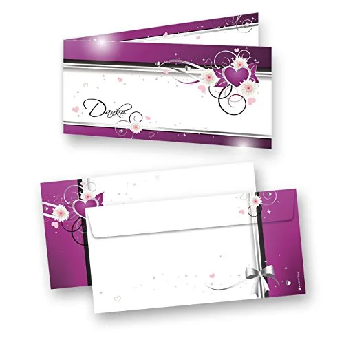 tatmotive Danksagung Hochzeit Herzen (40 Sets) sehr elegante Danksagungskarten für Hochzeit, inkl. Dreieckstaschen für Ihr Hochzeitsbild