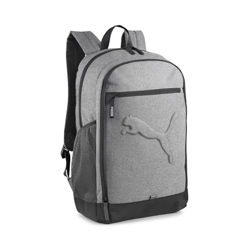 PUMA Unisex Buzz Rucksack – Medium Grey Heather - Stylischer Rucksack mit gepolstertem Rückenteil und Laptopfach, ideal für Schule und Freizeit. Mit elastischem Futter und praktischem Zwei-Wege-Reißverschluss.