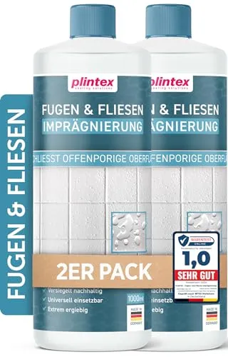 PLINTEX® Dusche & Bad-Dicht 2x1L - Effektive Fliesenimprägnierung - Schutz für Dusche und Bad mit PLINTEX Fugenimprägnierung. Der Lotuseffekt sorgt für mühelose Reinigung, während die langanhaltende Versiegelung bis zu 3 Jahre hält. Universell für Fliesen und Fugen einsetzbar.
