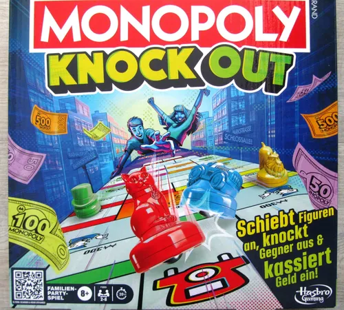 Monopoly Knockout Familien-Brettspiel - Aktives Partyspiel für 2-8 Spieler, kurzweilig und strategisch in nur 20 Minuten spielbar