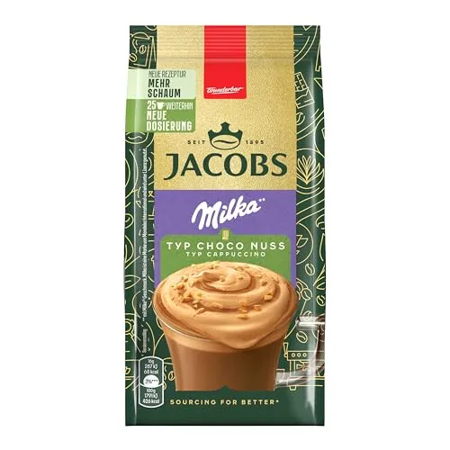 Jacobs Typ Cappuccino Choco Nuss Milka, Getränkepulver mit löslichem Bohnenkaffee, Instant Kaffee, für 25 Getränke, 400 g