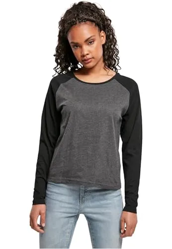 Urban Classics Damen Dames Contrast Raglan Longsleeve T Shirt, Charcoal/Black, XL EU