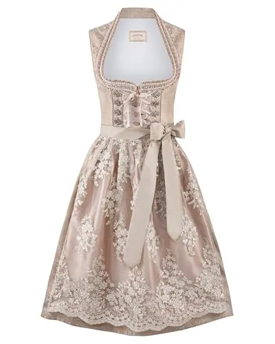 Stockerpoint Damen Gabrielle Midi Dirndl, Creme, 46 - Freizeitkleid für Damen mit eleganter Spitzenschürze, ideal für festliche Anlässe und traditionelle Feierlichkeiten.