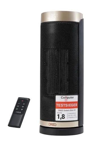 Dreo Heizlüfter Energiesparend - Solaris Slim H3 - Energiesparender Elektroheizkörper mit sofortiger Erwärmung, 70° Oszillation und leiser Betriebsweise - ideal für Schlafzimmer und Büros.