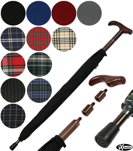 iX-brella Stockregenschirm - Höhenverstellbarer Stützschirm mit Holzgriff, extrem stabil und ideal für windige Tage