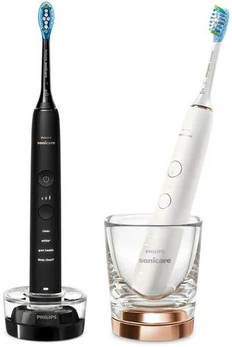 PHILIPS Sonicare HX9914/57 DiamondClean 9000 - Doppelpack Elektrische Zahnbürste in Schwarz/Rose Gold, sanfte Schalltechnologie für optimale Mundpflege