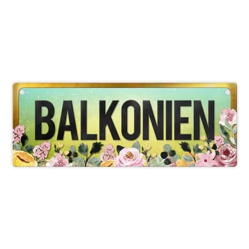 Balkonien Metallschild XL mit Blumen Motiv