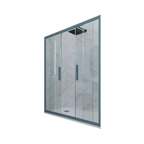 PORTA DOCCIA SCORREVOLE IN PVC KLARGLAS MARINEBLAU 140 CM MOD. GLAM - Elegante, marineblaue Duschabtrennung aus Klarglas und PVC, ideal für jedes Badezimmer. Mit einem modernen Design bietet sie eine stilvolle Lösung für Ihren Duschbereich.