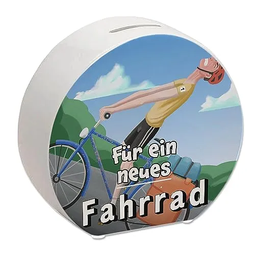 Spardose mit lustigem Fahrradfahrer und Text - Für EIN neues Fahrrad als Geschenk für Fahrradfahrer die Sich einen neuen Drahtesel kaufen wollen und dafür etwas Geld sparen müssen