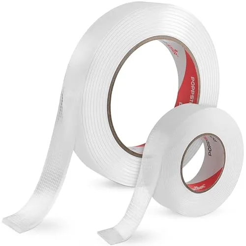 POPPSTAR 2 Rollen doppelseitiges Klebeband (3 m x 2 cm x 1 mm/2 mm) Nano-Klebeband, transparent