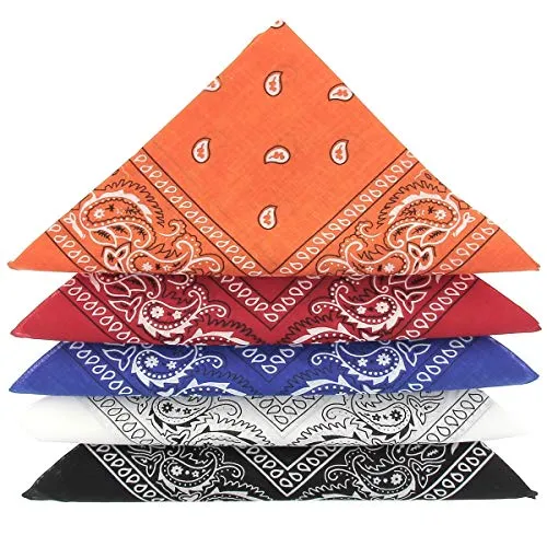 Karl Loven Bandanas 5er Pack 100% Baumwolle Paisley Halstuch Kopf Hals Schal (5er Pack, Blau weiß Rot Schwarz Orange)