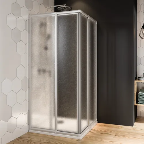 Breuer Fara 4 Eckeinstieg mit Schiebetüren - Eckeinstieg aus 4 Teilen mit elegantem Kunststoffglas in Perle Weiß, ideal für moderne Badezimmer und platzsparend.