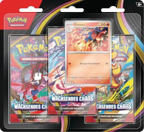Pokémon – ME04 Wachsendes Chaos – 3-Pack-Blister – DE - Entdecken Sie die spannende Welt des Pokémon TCG mit diesem 3-Pack-Blister. Ideal für Sammler und Spieler ab 6 Jahren, bietet er spannende Karten für unvergessliche Duelle.