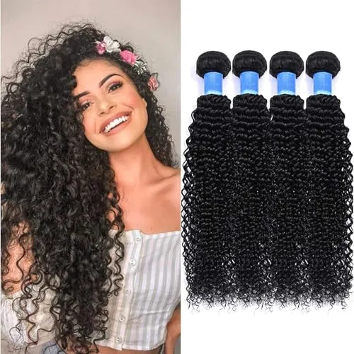 RICHAIR - Brasilianische Locken, 55,88 cm, 4 Stück, brasilianisches Haar, Naturschwarz, 50 g/Stück (insgesamt 200 g)