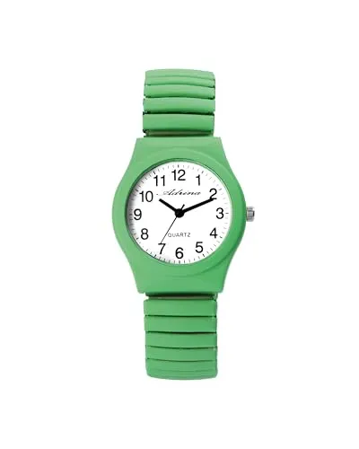 Adrina Damen-Uhr Edelstahl Zugarmband Neon-grün mit großen Ziffern - Elegante Damen-Uhr mit flexiblem Edelstahl-Zugarmband in Neon-grün. Das große Zifferblatt garantiert optimale Ablesbarkeit. Ideal als Geschenk für jeden Anlass!