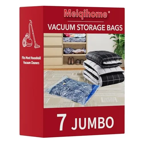 MEIQIHOME 7er Set Vakuumbeutel Jumbo für Kleidung & Bettwäsche, wiederverwendbare Aufbewahrungsbeutel für Reise & Zuhause, platzsparend