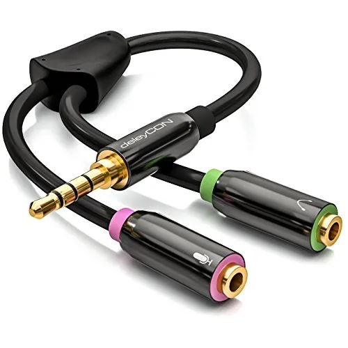 deleyCON Audio Klinken Y Adapter Splitter Kabel Stereo - 3,5mm Klinke - 1x Stecker auf 2x Buchse - Headsets Gaming Kopfhörer mit Mikrofon - für PC, Computer, PS4, PS5 Controller, Laptop Usw.