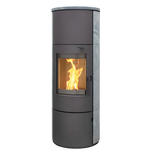 Speicherofen München XL - 7kW Kaminofen in gussgrau - Moderner Dauerbrandofen mit 80% Wirkungsgrad, ideal für jeden Raum. Aus robustem Stahl, energieeffizient (EEK A+) und für Holz und Briketts geeignet.