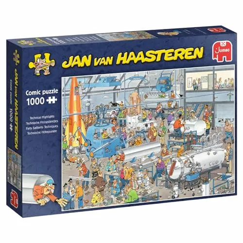Jumbo Spiele 1119800100 Jan van Haasteren Technische Höhepunkte Puzzle - 1000 Teile Puzzle mit humorvollen und detailreichen Illustrationen von Jan van Haasteren, ideal für Puzzle-Fans, die nach versteckten Elementen suchen.