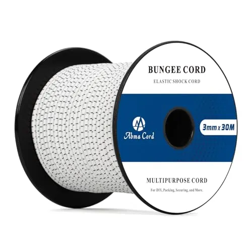 Abma Cord Gummiseil Expanderseil 3mm 30M Gummischnur UV Beständig Planenseil 100% Dehnung Spannseil für Plane, Anhängerplane, Sonnensegel, Zelte, Banner - Weiss & Schwarz